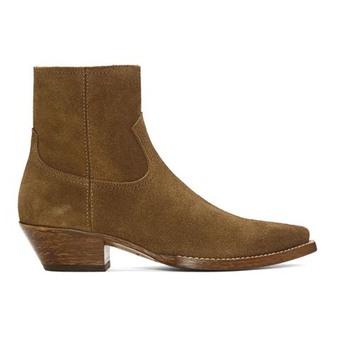 Saint Laurent: Brown Suede Lukas Boots .